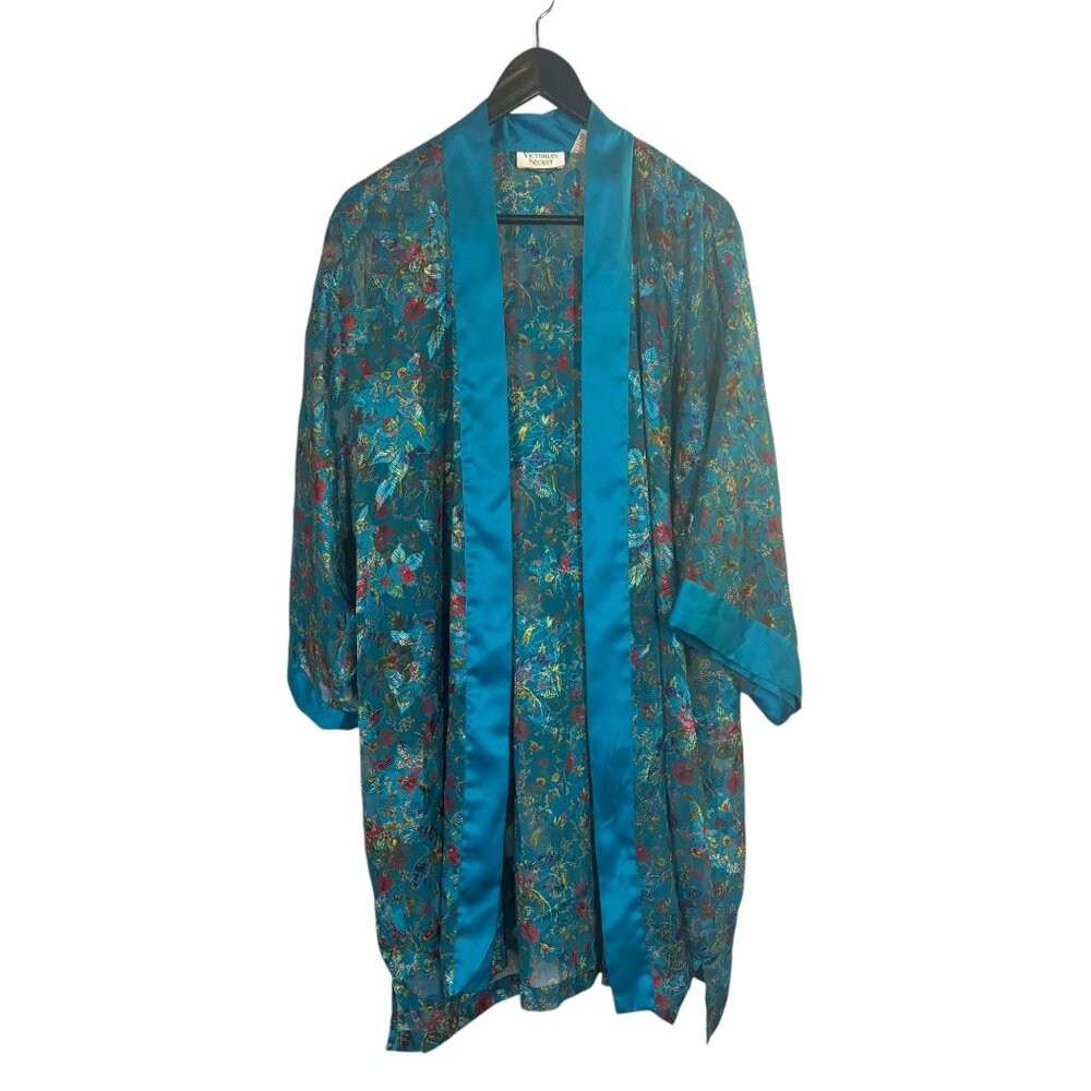 Vintage 90s Victorias Secret Gold Label Blue Burnout Floral Robe One Size